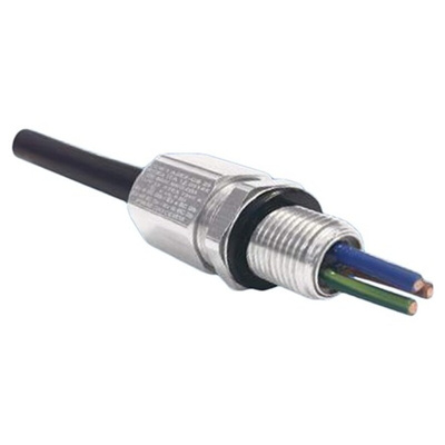 Moflash A2EX-QS Series Metallic Stainless Steel Cable Gland, M20 Thread, 11mm Min, 15mm Max, IP66, IP68