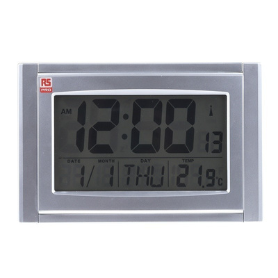 RS PRO Radio Controlled Silver Digital Wall Clock