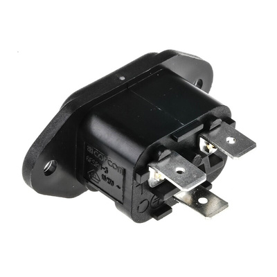 TE Connectivity IEC Connector Flange Mount Socket, 2P, Quick Connect Termination, 15A, 250 V