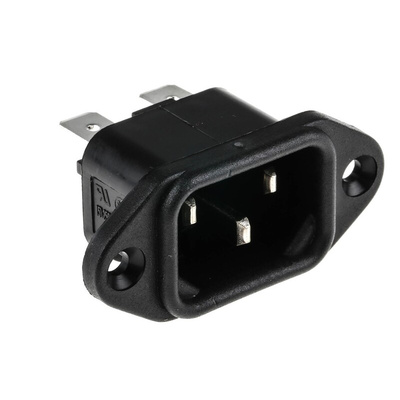TE Connectivity IEC Connector Flange Mount Socket, 2P, Quick Connect Termination, 15A, 250 V