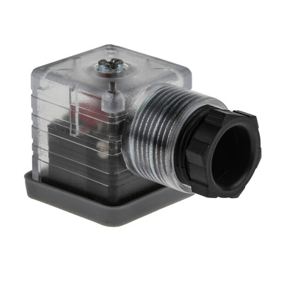 RS PRO 3P+E DIN 43650 A, Female Solenoid Valve Connector,  with Indicator Light, 24 V dc Voltage