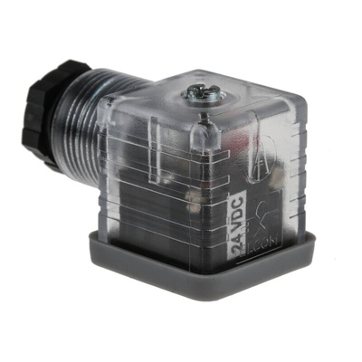 RS PRO 3P+E DIN 43650 A, Female Solenoid Valve Connector,  with Indicator Light, 24 V dc Voltage