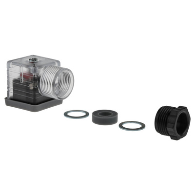 RS PRO 3P+E DIN 43650 A, Female Solenoid Valve Connector,  with Indicator Light, 24 V dc Voltage