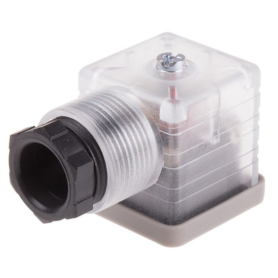 RS PRO 3P+E DIN 43650 A, Female Solenoid Valve Connector with Indicator Light, 250 V dc Voltage