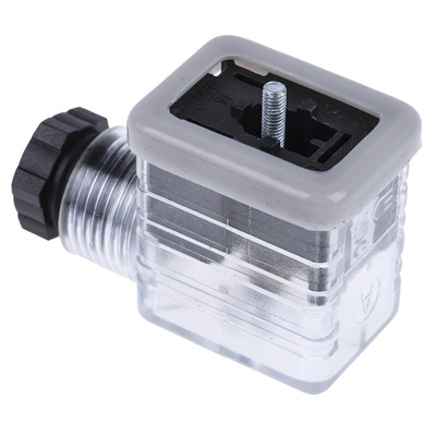 RS PRO 2P+E DIN 43650 B, Female Solenoid Valve Connector with Indicator Light, 24 V dc Voltage