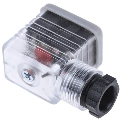 RS PRO 2P+E DIN 43650 B, Female Solenoid Valve Connector with Indicator Light, 24 V dc Voltage