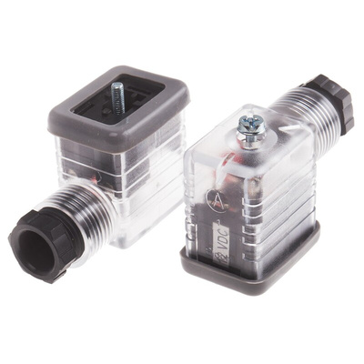 RS PRO 2P+E DIN 43650 B, Female Solenoid Valve Connector with Indicator Light, 12 V dc Voltage