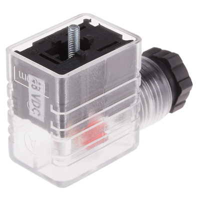 RS PRO 2P+E DIN 43650 B, Female Solenoid Valve Connector with Indicator Light, 48 V dc Voltage