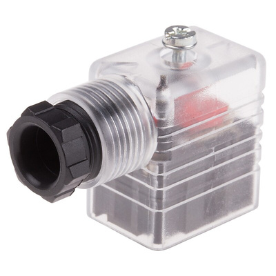 RS PRO 2P+E DIN 43650 B, Female Solenoid Valve Connector with Indicator Light, 48 V dc Voltage