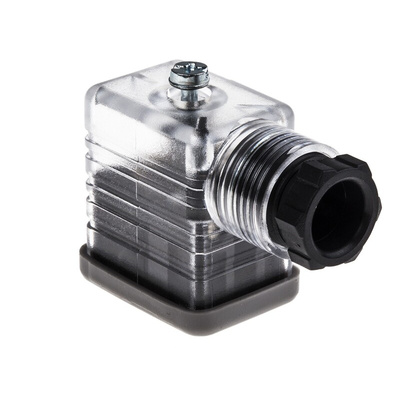 RS PRO 2P+E DIN 43650 B, Female Solenoid Valve Connector with Indicator Light, 250 V ac Voltage