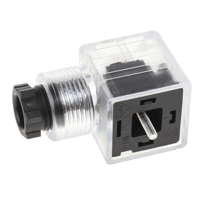 RS PRO 2P+E DIN 43650 A, Female Solenoid Valve Connector with Indicator Light, 24 V dc Voltage
