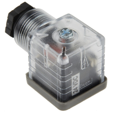 RS PRO 2P+E DIN 43650 A, Female Solenoid Valve Connector with Indicator Light, 24 V dc Voltage