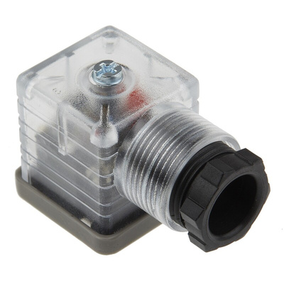 RS PRO 2P+E DIN 43650 A, Female Solenoid Valve Connector with Indicator Light, 24 V dc Voltage