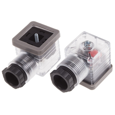 RS PRO 2P+E DIN 43650 A, Female Solenoid Valve Connector with Indicator Light, 12 V dc Voltage