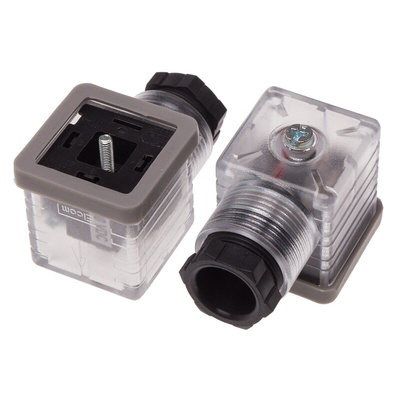 RS PRO 2P+E DIN 43650 A, Female Solenoid Valve Connector with Indicator Light, 250 V dc Voltage