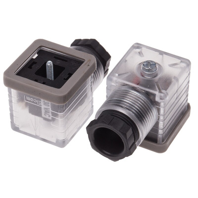 RS PRO 2P+E DIN 43650 A, Female Solenoid Valve Connector with Indicator Light, 250 V ac Voltage