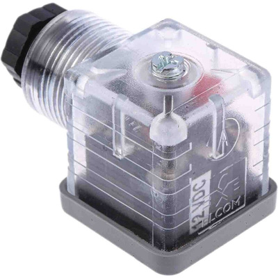 RS PRO 3P+E DIN 43650 A, Female Solenoid Valve Connector with Indicator Light, 12 V dc Voltage