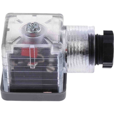 RS PRO 3P+E DIN 43650 A, Female Solenoid Valve Connector with Indicator Light, 12 V dc Voltage