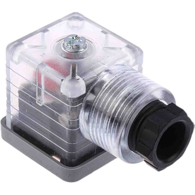 RS PRO 3P+E DIN 43650 A, Female Solenoid Valve Connector with Indicator Light, 12 V dc Voltage