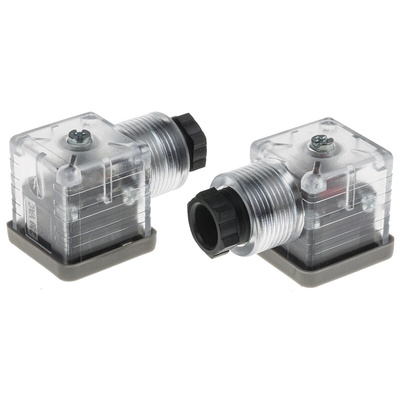RS PRO 3P+E DIN 43650 A, Female Solenoid Valve Connector with Indicator Light, 250 V ac Voltage