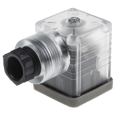 RS PRO 2P+E DIN 43650 A, Female Solenoid Connector with Indicator Light, 230 V ac Voltage