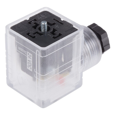 RS PRO 2P+E DIN 43650 A, Female Solenoid Connector with Indicator Light, 24 V dc Voltage