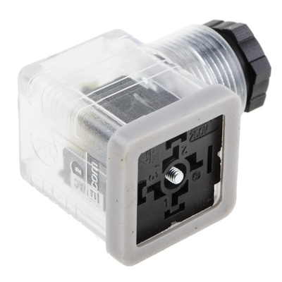 RS PRO 2P+E DIN 43650 A, Female Solenoid Connector with Indicator Light, 110 V ac Voltage