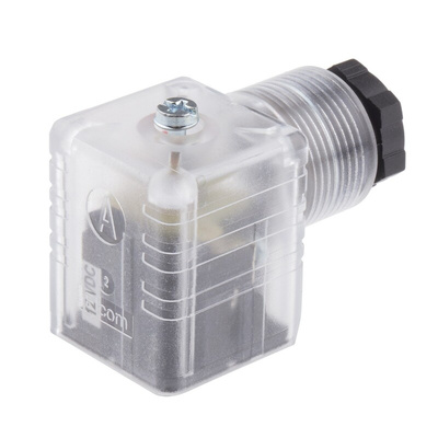 RS PRO 2P+E DIN 43650 A, Female Solenoid Connector with Indicator Light, 12 V dc Voltage