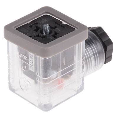 RS PRO 2P+E DIN 43650 A, Female Solenoid Connector with Indicator Light, 24 V dc Voltage