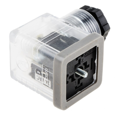 RS PRO 3P+E DIN 43650 A, Female Solenoid Connector with Indicator Light, 24 V ac Voltage