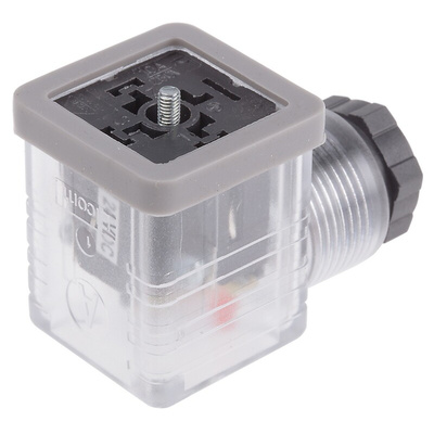 RS PRO 3P+E DIN 43650 A, Female Solenoid Connector,  with Indicator Light, 24 V dc Voltage