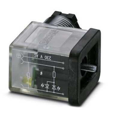 Phoenix Contact 3P, Plug Solenoid Valve Connector,  with Indicator Light, 230 V ac Voltage