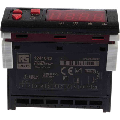 RS PRO Panel Mount On/Off Temperature Controller, 77 x 35mm 1 Input, 1 Output Relay, 230 V ac Supply Voltage