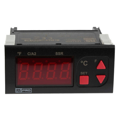RS PRO Panel Mount On/Off Temperature Controller, 77 x 35mm 1 Input, 2 Output Relay, SSR, 24 V ac Supply Voltage