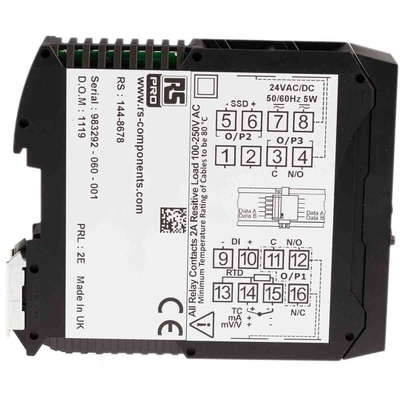 RS PRO DIN Rail PID Temperature Controller, 22.5 x 110mm 1 Input, 3 Output Relay, Relay-CO, SSR, 24 V ac/dc Supply