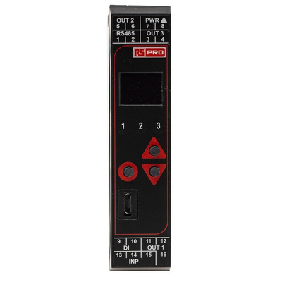 RS PRO DIN Rail PID Temperature Controller, 22.5 x 110mm 1 Input, 3 Output Changeover Relay, Relay, SSR, 100 →