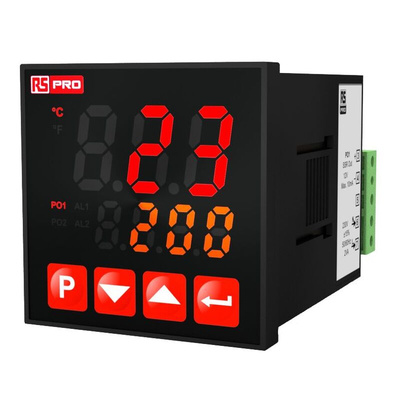 RS PRO Panel Mount PID Temperature Controller, 48 x 48mm 2 Input, 3 Output Relay, SSR, 100 → 240 V Supply