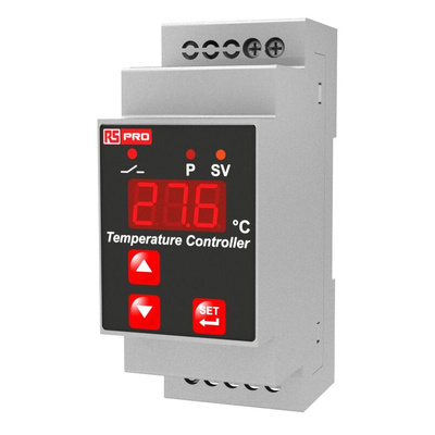 RS PRO DIN Rail On/Off Temperature Controller, 86 x 35mm 1 Input, 1 Output Relay, 24 V Supply Voltage ON/OFF