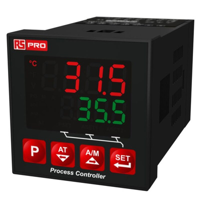 RS PRO Panel Mount PID Temperature Controller, 48 x 48mm 3 Input, 3 Output Relay, SSR, 24 V Supply Voltage ON/OFF, PID