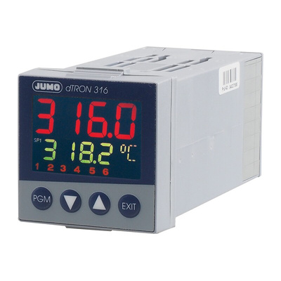 Jumo dTRON PID Temperature Controller, 48 x 48 (1/16 DIN)mm 1 (Analogue) Input, 4 Output Logic, Relay, 110 → 240