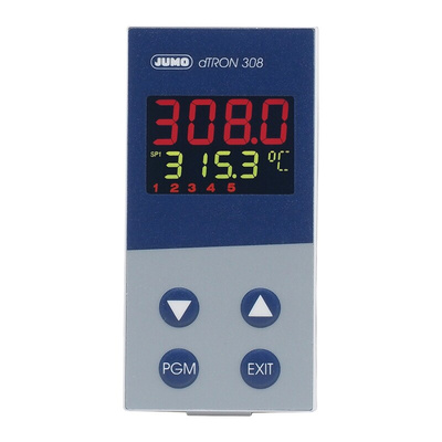 Jumo dTRON PID Temperature Controller, 96 x 48 (1/8 DIN)mm, 4 Output Logic, Relay, 110 → 240 V ac Supply Voltage
