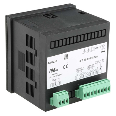 RS PRO 1/4 DIN On/Off Temperature Controller, 96 x 96mm 1 Input, 2 Output Relay, 230 V ac Supply Voltage