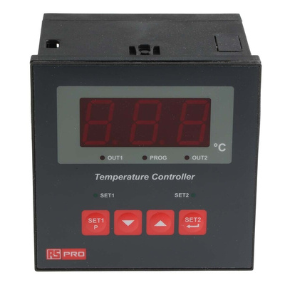 RS PRO 1/4 DIN On/Off Temperature Controller, 96 x 96mm 1 Input, 2 Output Relay, 230 V ac Supply Voltage