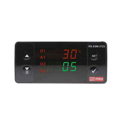 RS PRO Panel Mount PID Temperature Controller, 76 x 34.5mm 4 Input, 4 Output Relay, 230 V ac Supply Voltage ON/OFF, PID