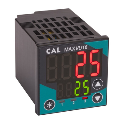 CAL MAXVU16 1/16 DIN PID Temperature Controller, 48 x 48mm 1 Input, 2 Output Relay, SSR, 110 → 240 V ac Supply