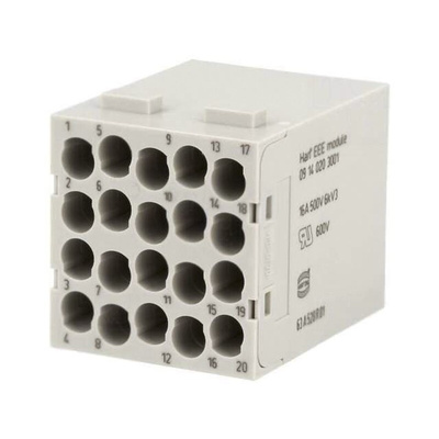 HARTING Heavy Duty Power Connector Module, 16A, Male, Han-Modular Series, 20 Contacts