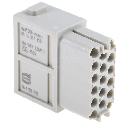 HARTING Heavy Duty Power Connector Module, 10A, Female, Han-Modular Series, 17 Contacts