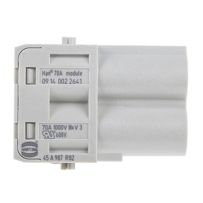 HARTING Heavy Duty Power Connector Module, 70A, Male, Han-Modular Series, 2 Contacts