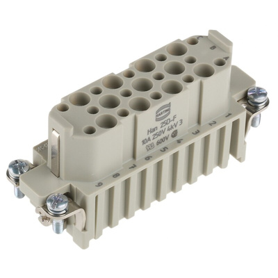 HARTING Heavy Duty Power Connector Insert, 10A, Female, Han D Series, 25 Contacts