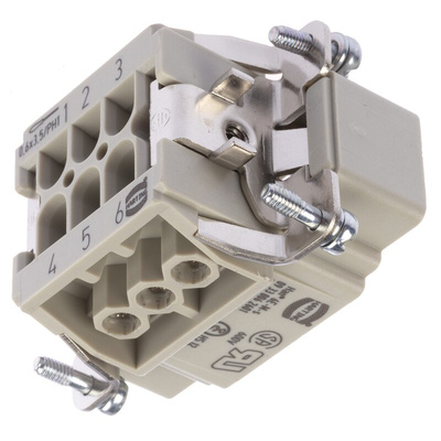 HARTING Heavy Duty Power Connector Insert, 16A, Male, Han E Series, 6 Contacts